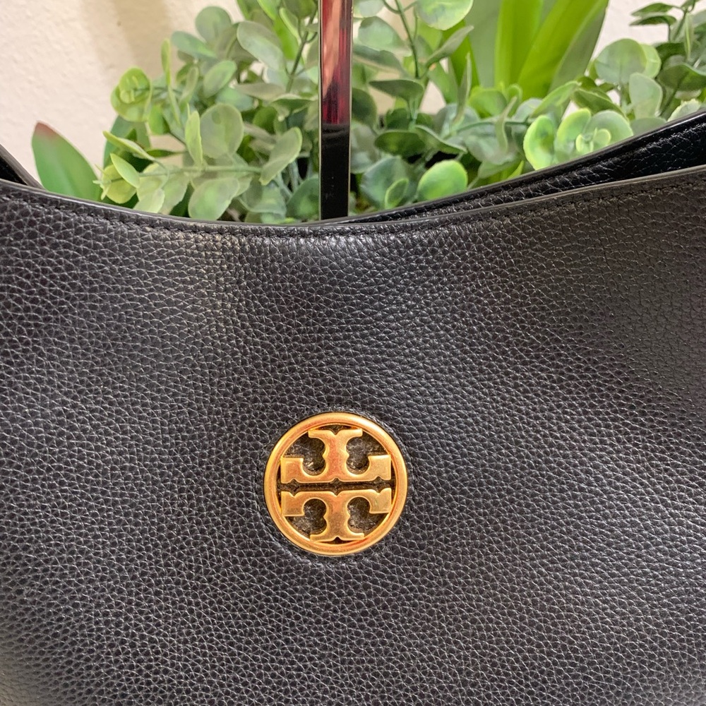 Tory Burch Black Pebbled Leather Hobo with Gold Logo - Picture 8 of 14
